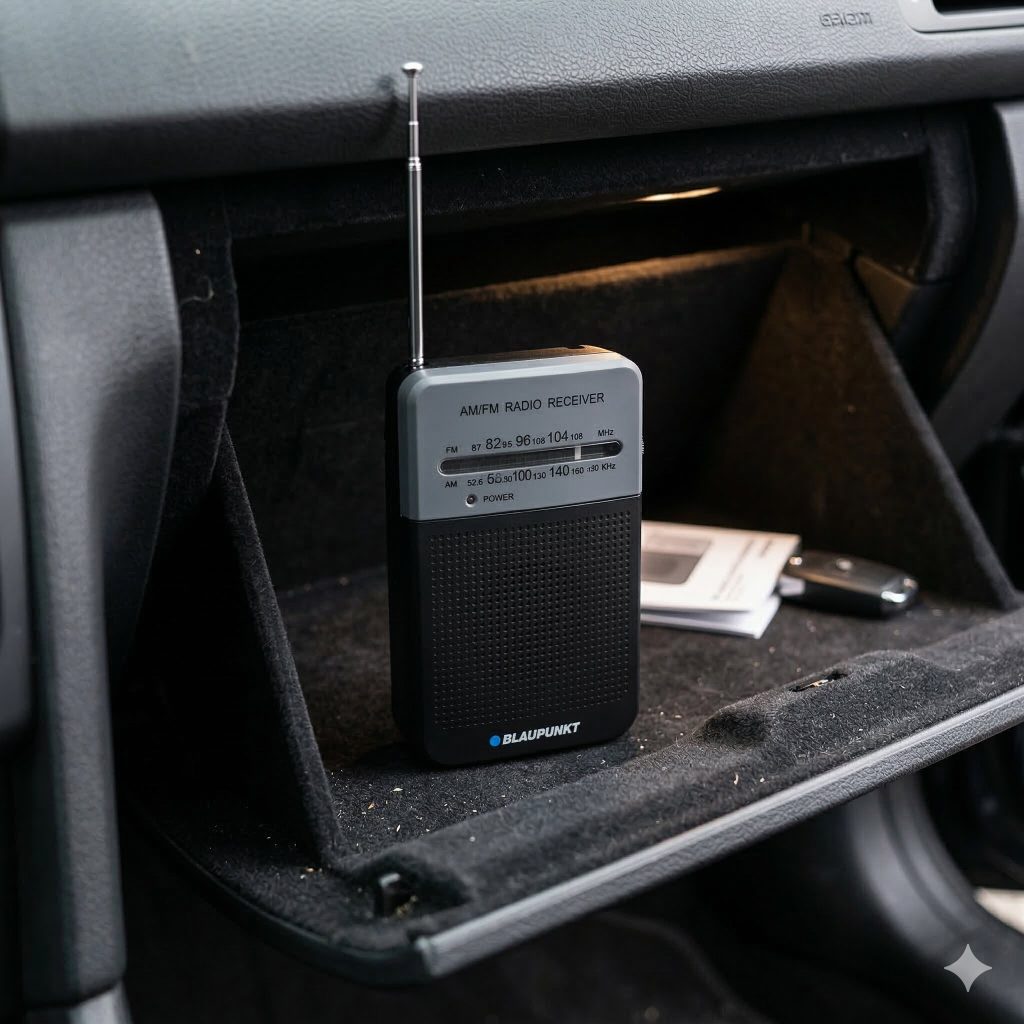 Radio kieszonkowe Blaupunkt PR3BK w schowku samochodoowym