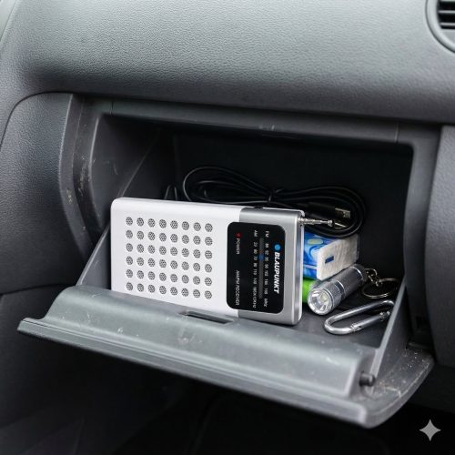 Radio kieszonkowe Blaupunkt PR4WH w schowku samochodowym