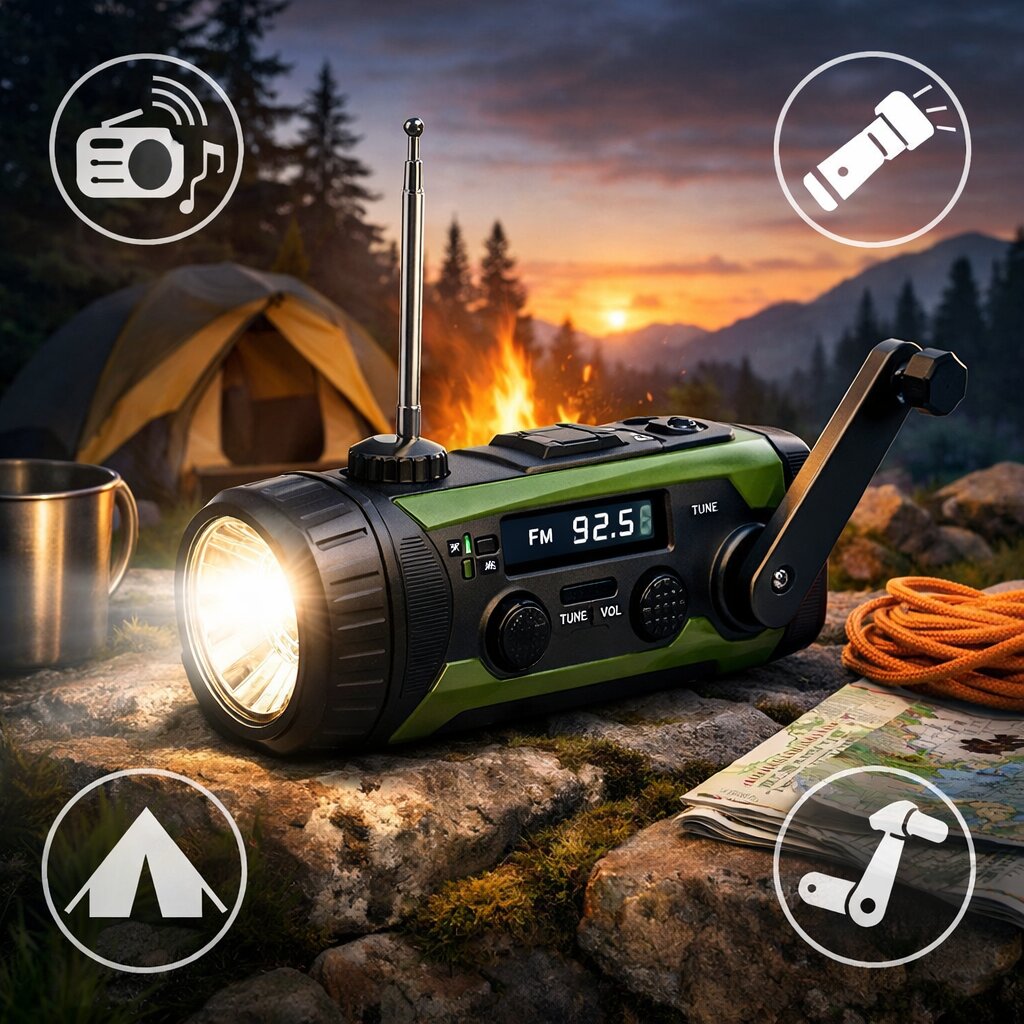 Latarka z radiem i korbką – jedno urządzenie na biwak i wyprawę